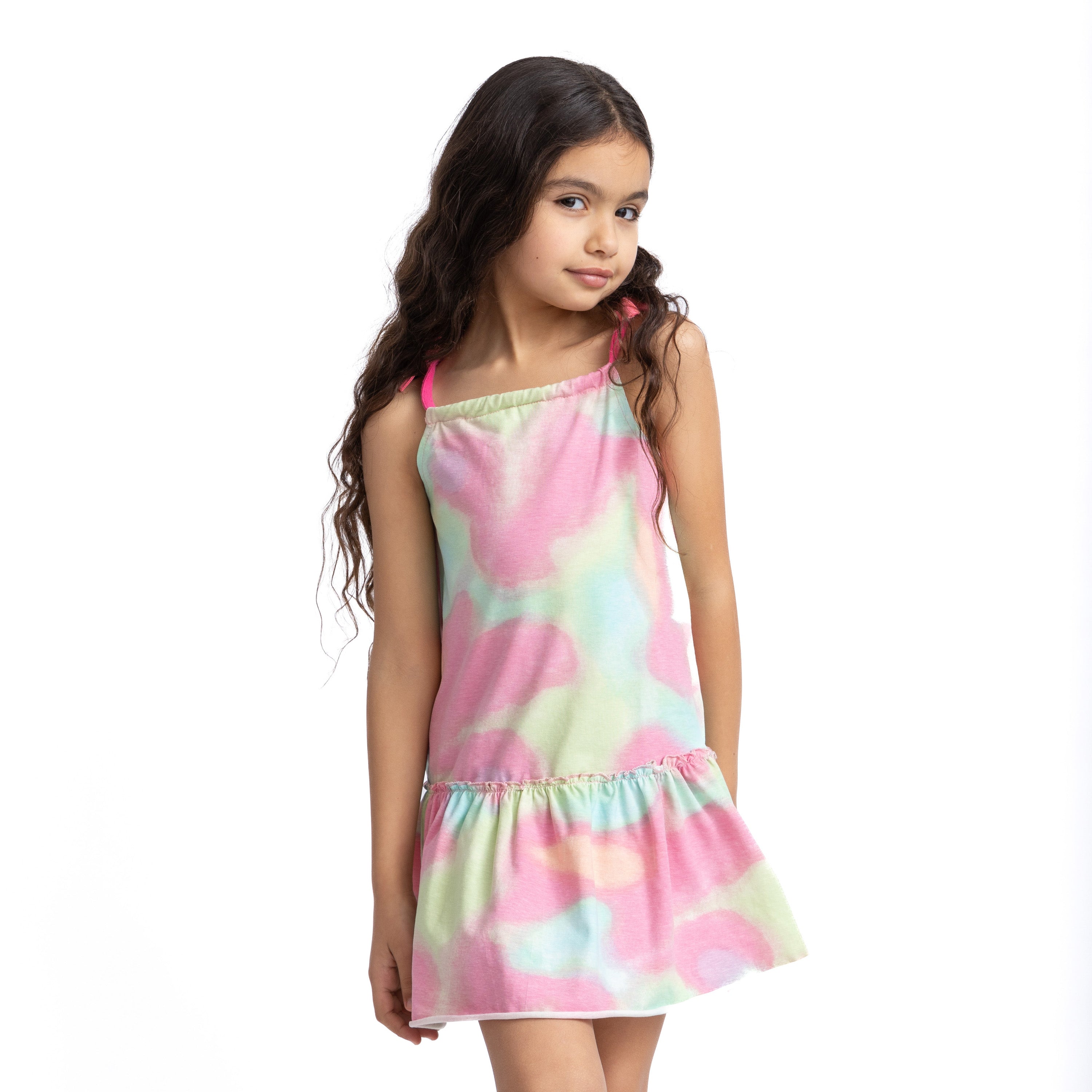 Pink Torquoise Dress Wit Flower Print