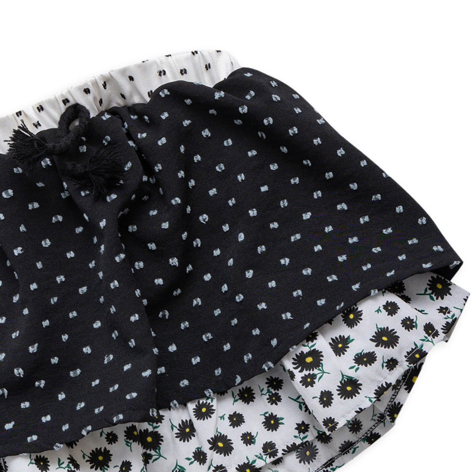 Black Skirt with Elastic Waist and Bowtie and