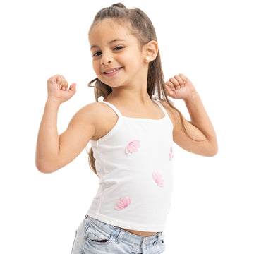 cream top with shoulder laces and flower decorations