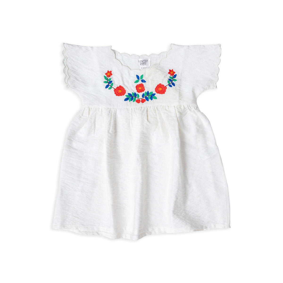 White Dress with Flower Stitching