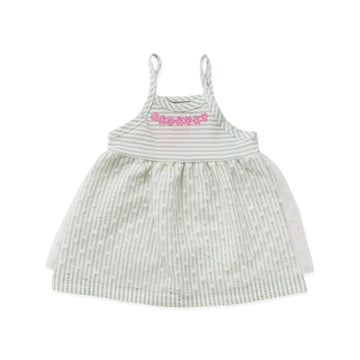 stripped dress with flower decoration