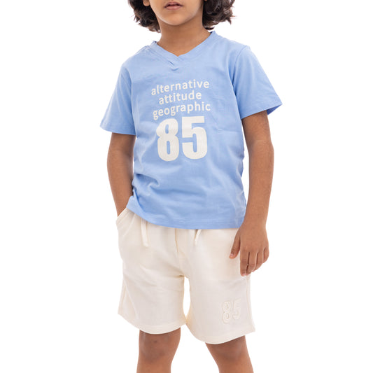 light blue and cream outfit