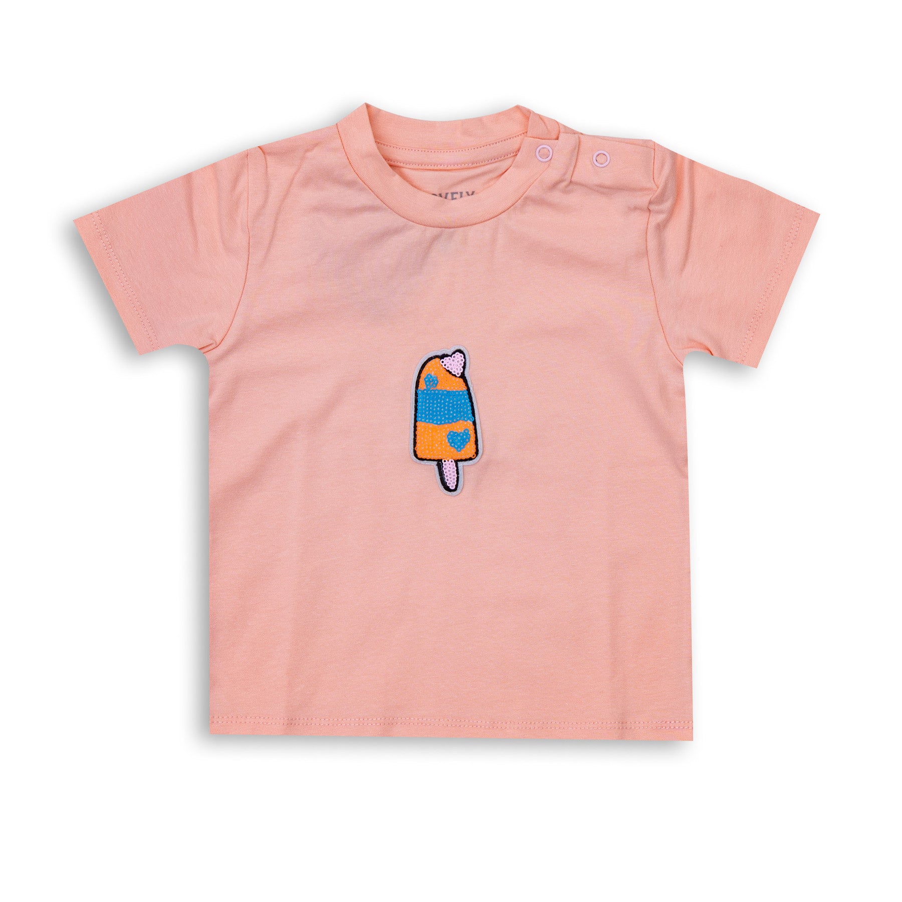 Baby Girls' Salmon Pink Short Sleeve Shirt with Ice Cream Chest Print
