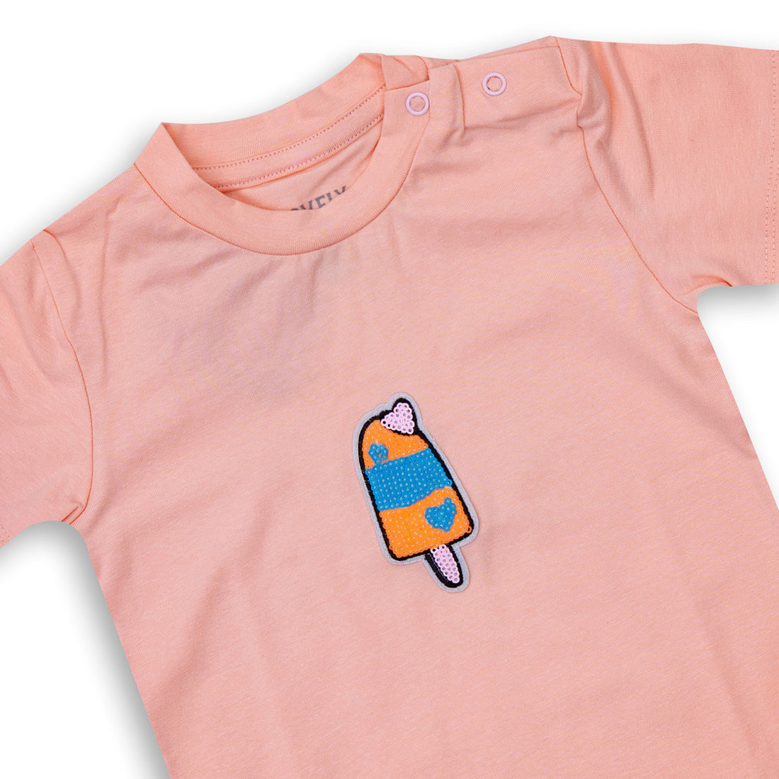 Baby Girls' Salmon Pink Short Sleeve Shirt with Ice Cream Chest Print