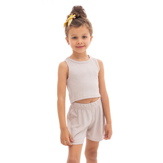 Beige top and short outfit