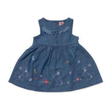 blue heans short sleeve dress with flower stitching and bowtie decoration