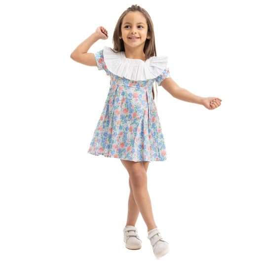 torquoise short sleeve dress with flower print