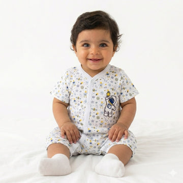 White onesie with all over print