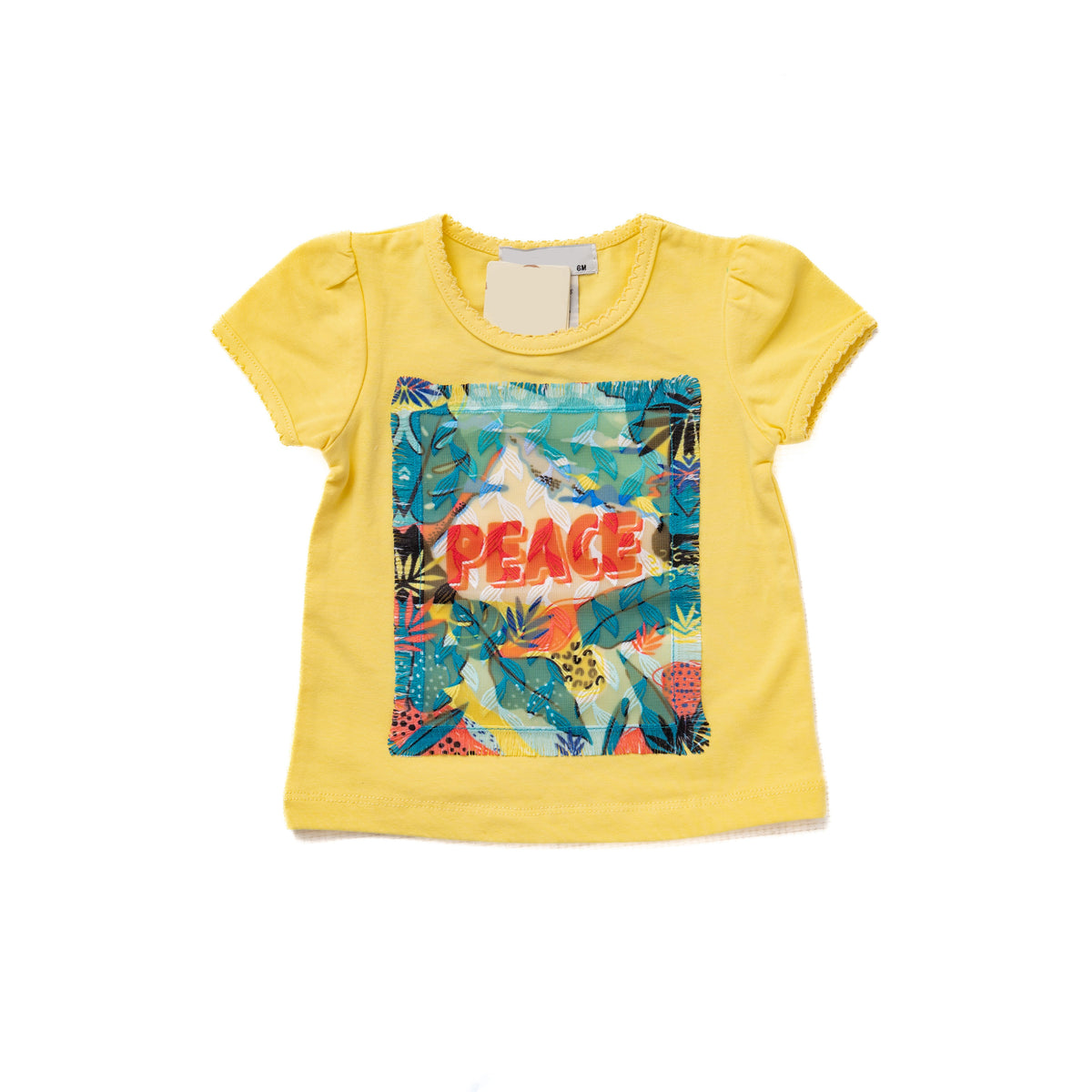 Yellow Half Sleeve Top with Peace Print