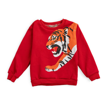 red sweatshirt with tiger print