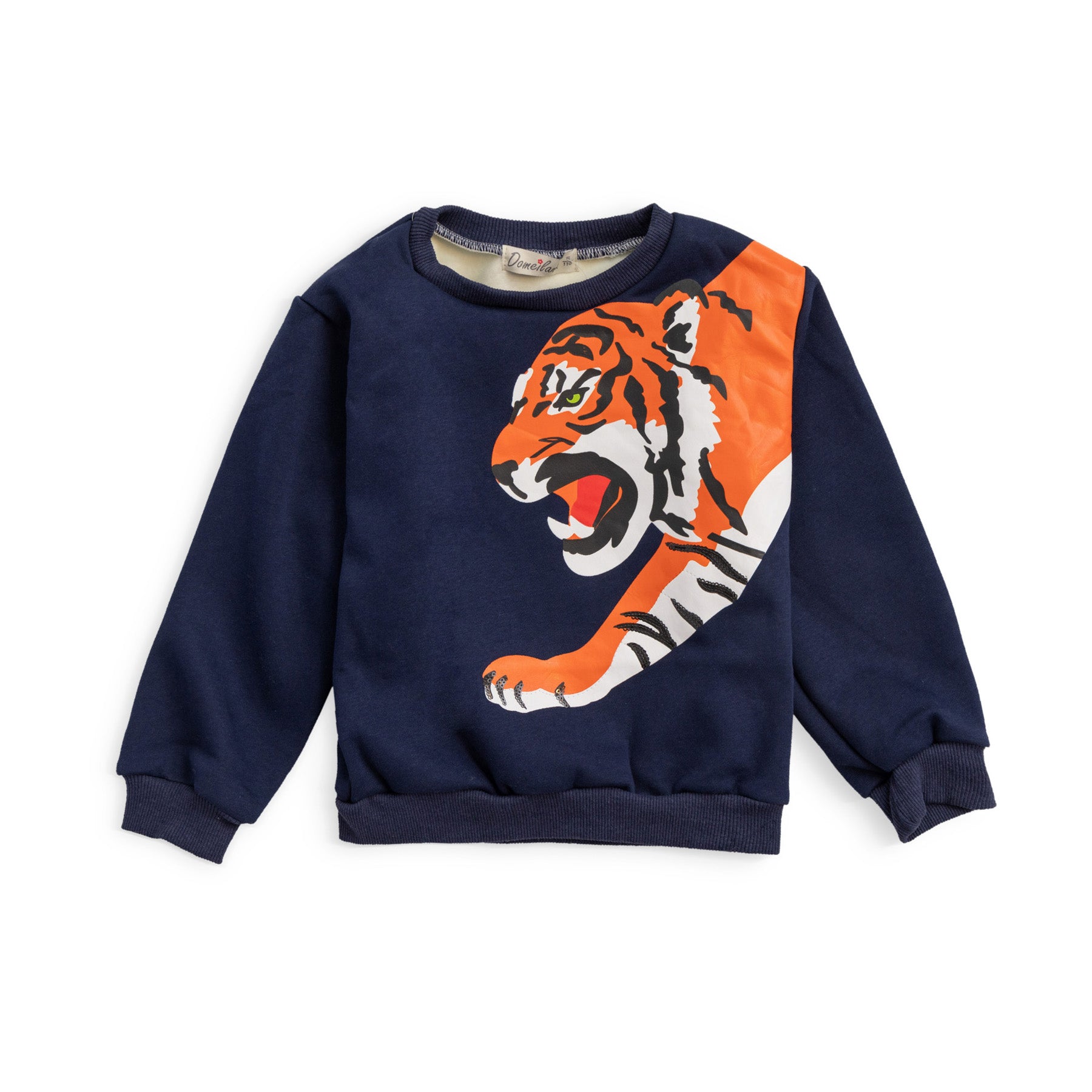 dark blue sweatshirt with tiger print