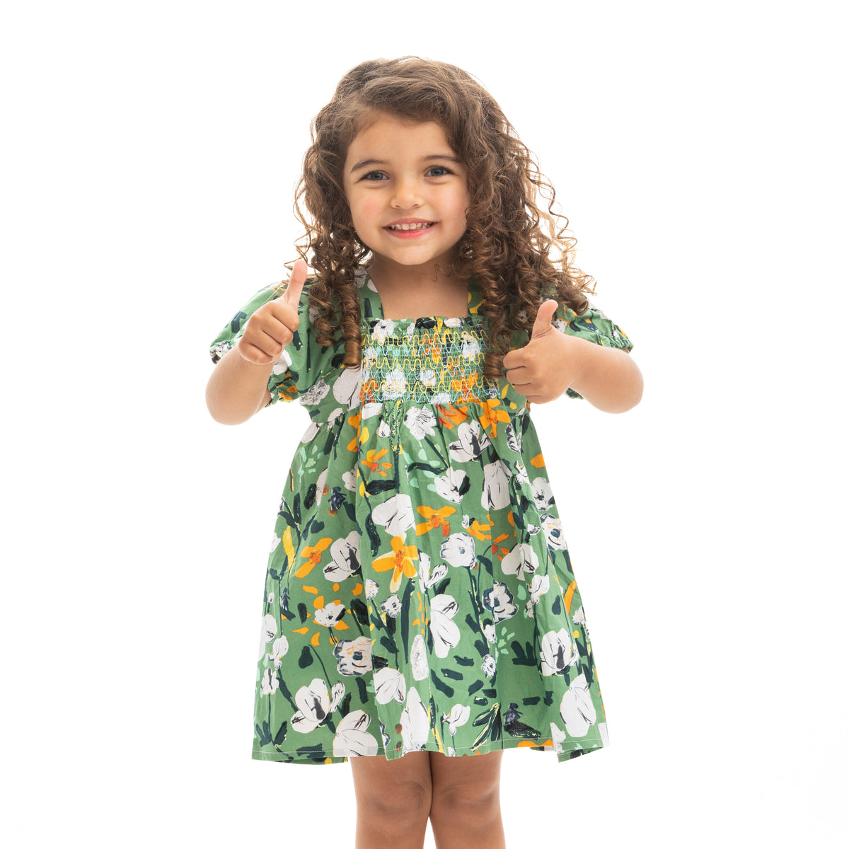 Olive Green Half Sleeve Dress with Print