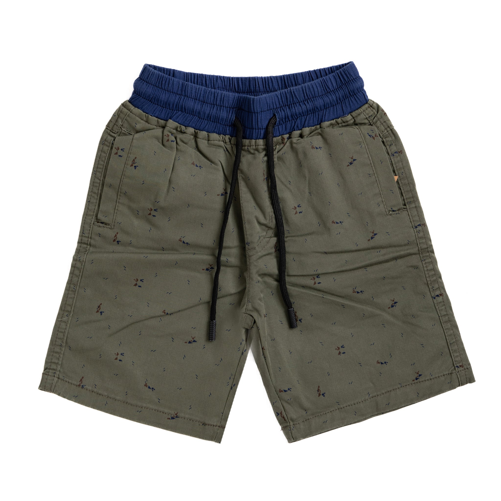 olive printed short with elastic waist and laces