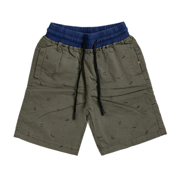 Olive Printed Short with Elastic Waist and Laces