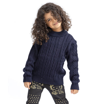 dark blue jumper with braided design