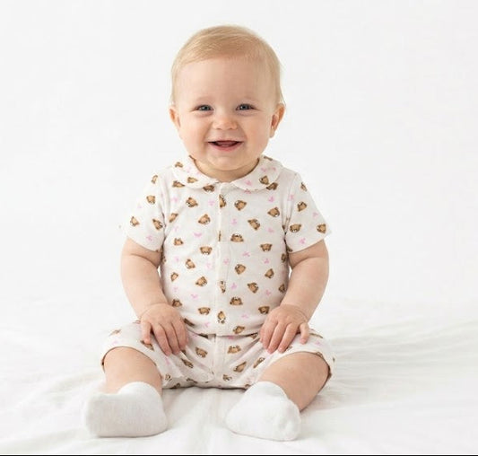 White onesie with all over bear print