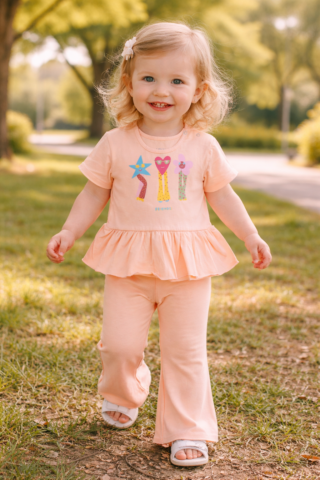 Baby Girls' Cute Simon-colored Pajama Set with a Tree Print