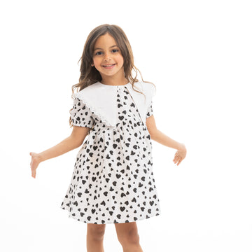 white black half sleeve dress with heart print