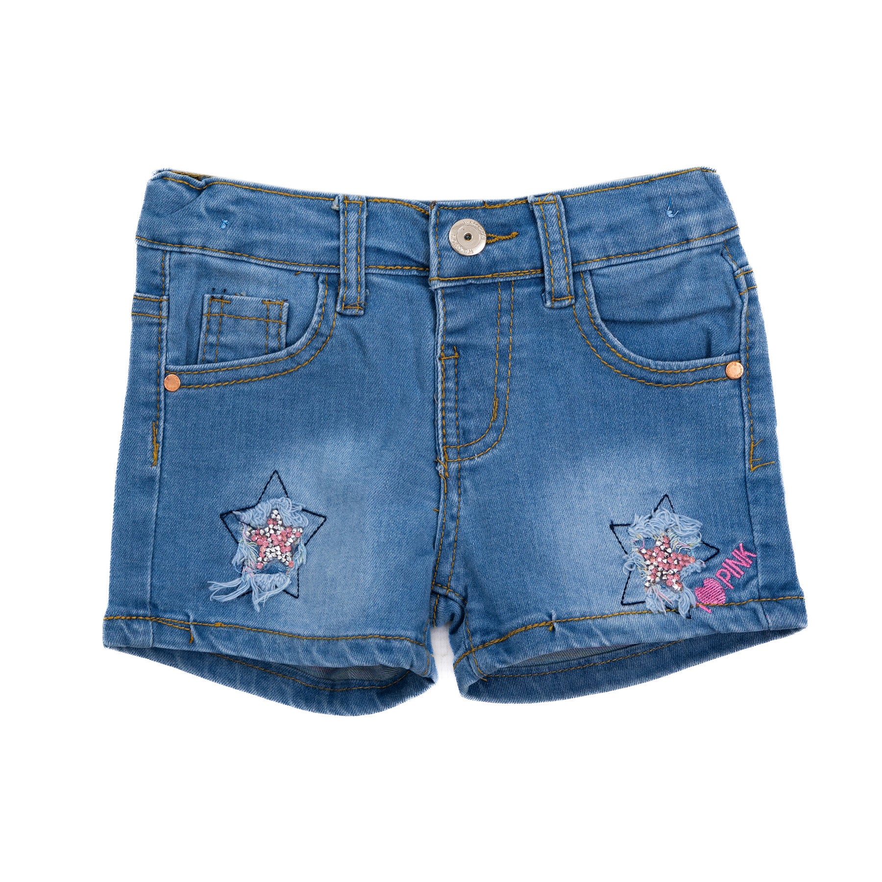 light blue jeans hot short with stars stitching