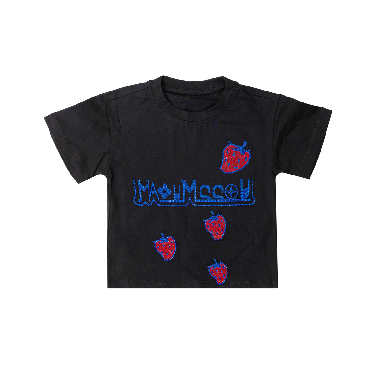 Black Half Sleeve Shirt with Strawberry Print