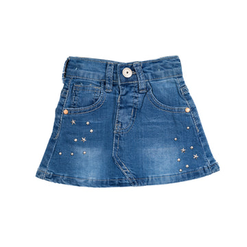 light blue jeans skirt with stars stitching