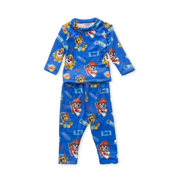 Boys' soft blue pajama set with prints