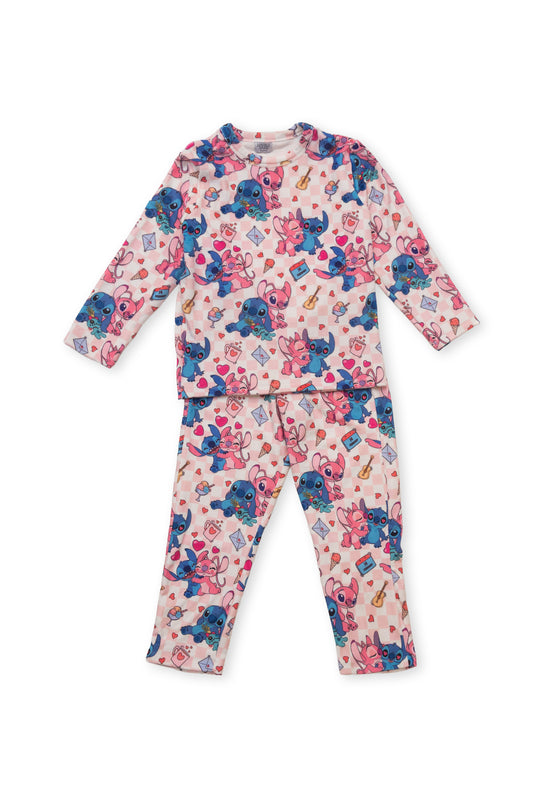 pink and cream pyjama set with all over print