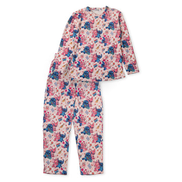 pink and cream pyjama set with all over print