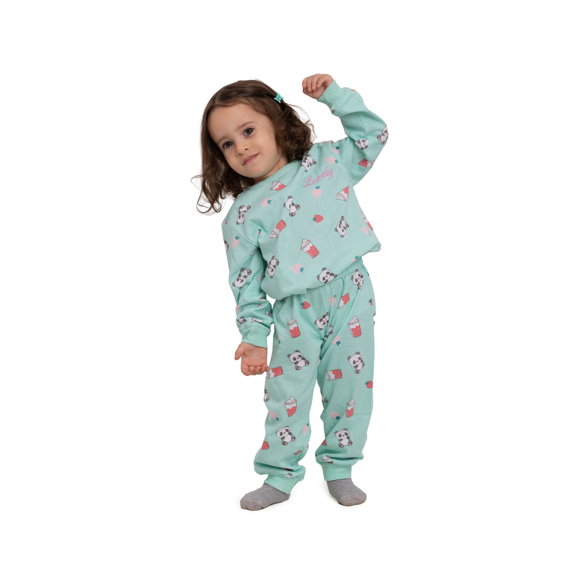 Pistachio green pajamas with cute panda prints