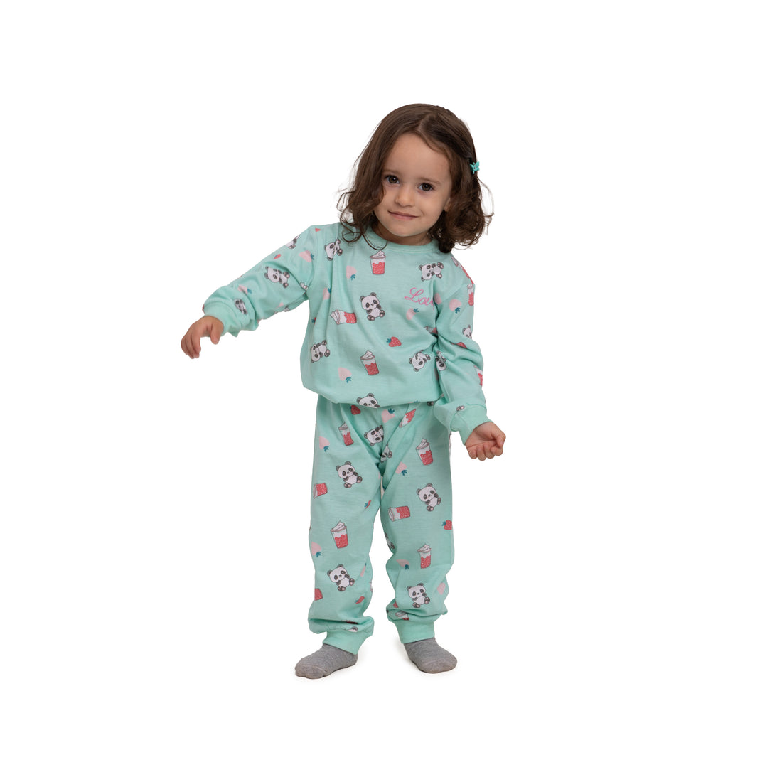 Pistachio green pajamas with cute panda prints