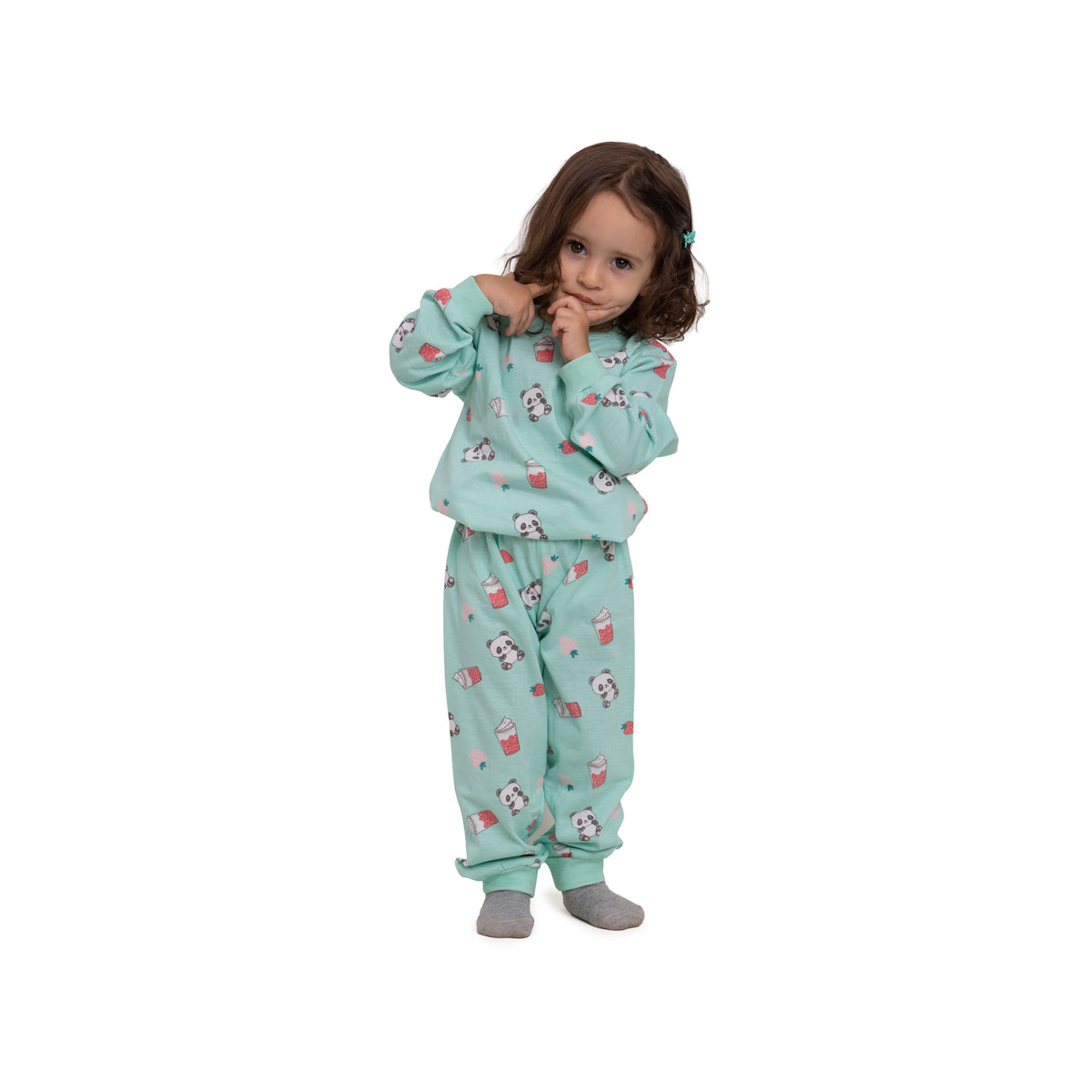 Pistachio green pajamas with cute panda prints