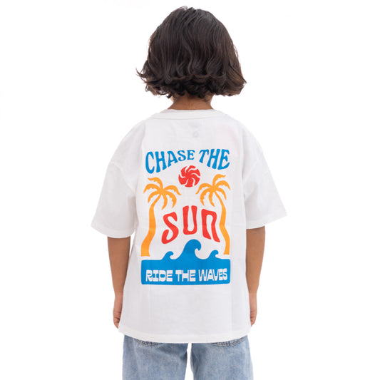 white shirt with chest print and back print