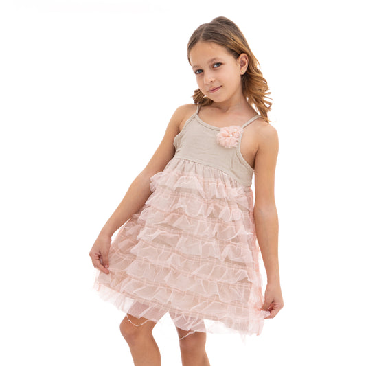 pink and beige dress