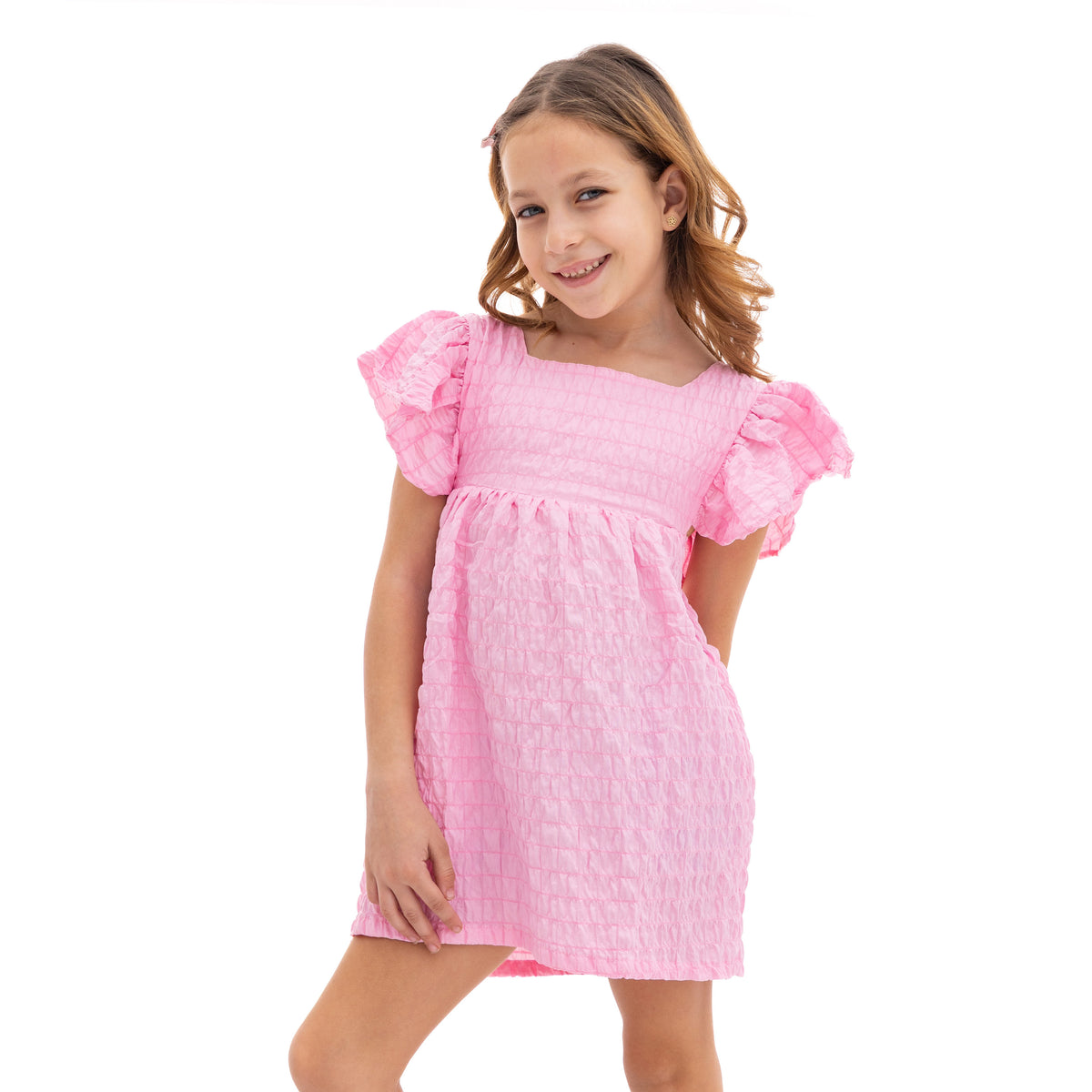 Girls' Pink Sleeveless Dress with Shoulder Decorations