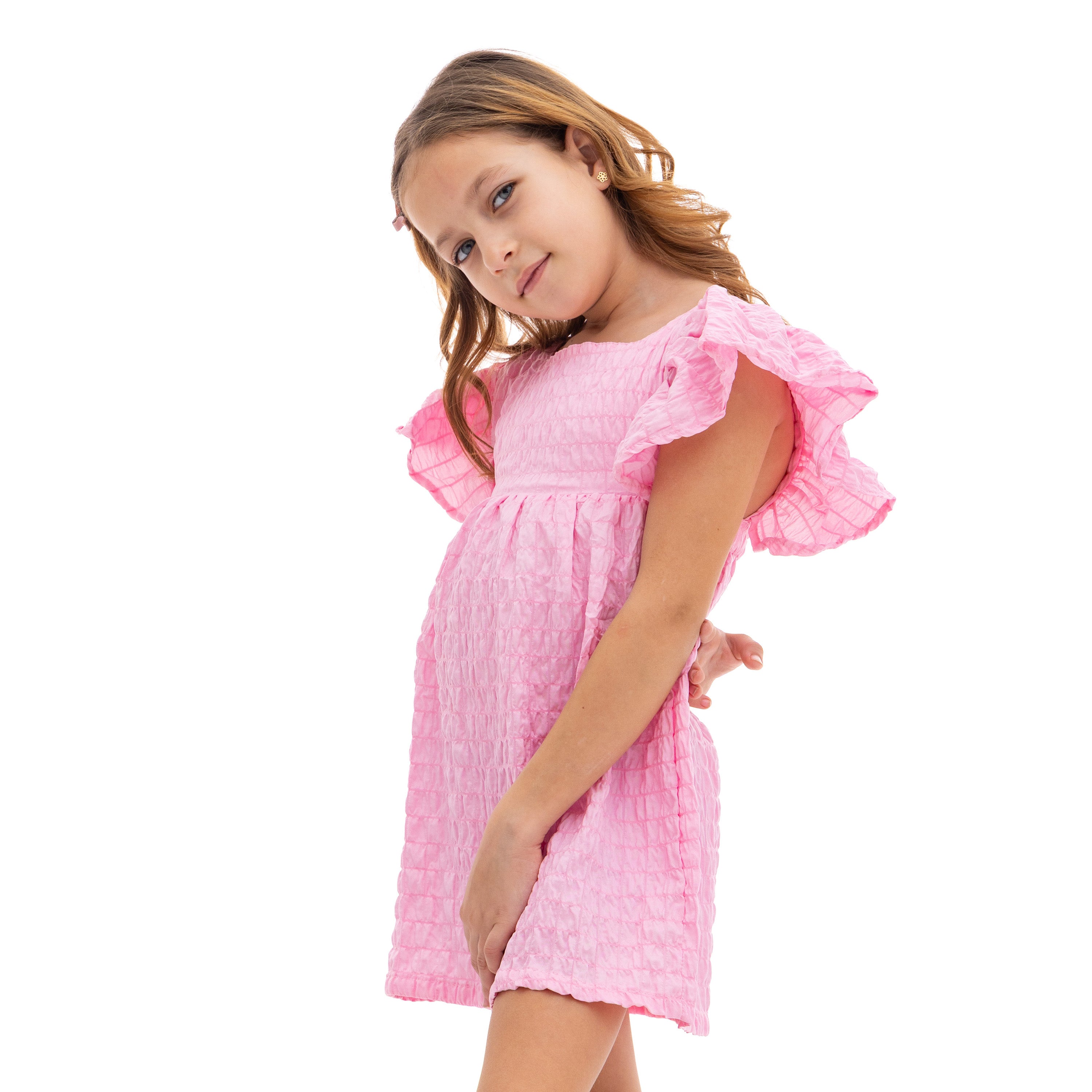 Girls' Pink Sleeveless Dress with Shoulder Decorations