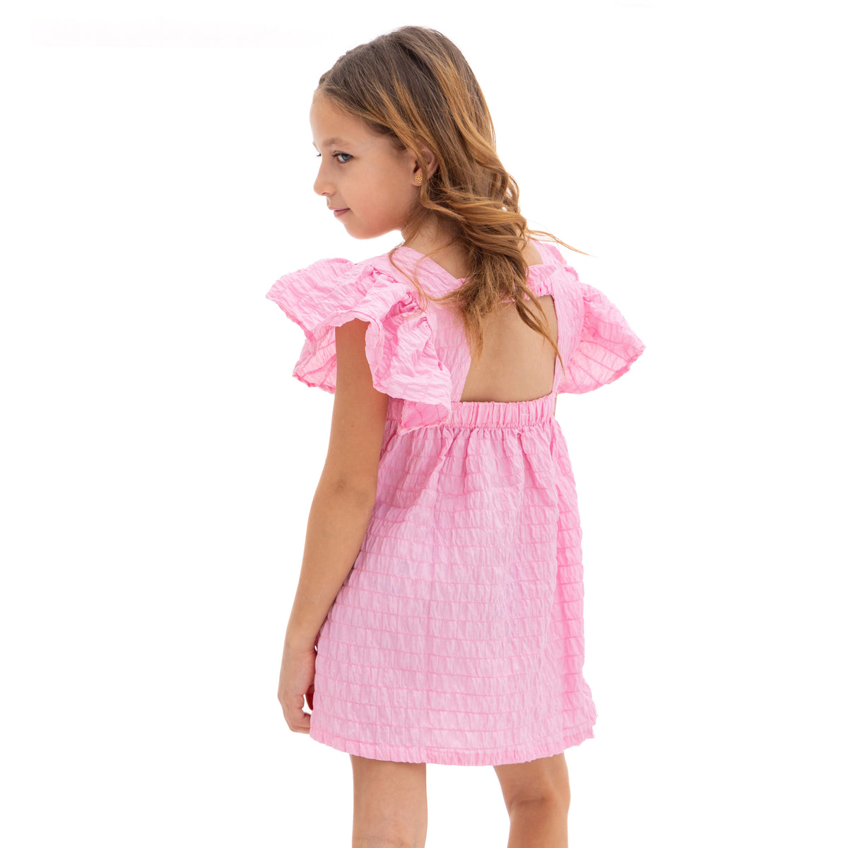 Girls' Pink Sleeveless Dress with Shoulder Decorations
