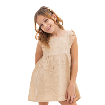 beige sleeveless dress