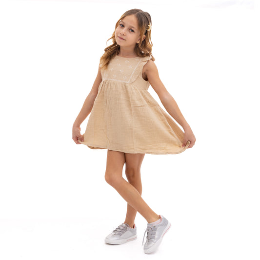 beige sleeveless dress