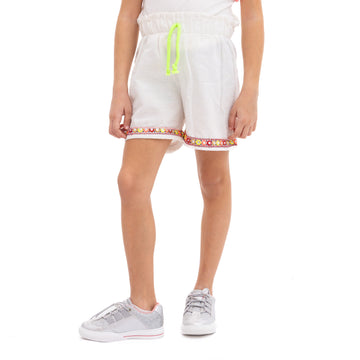 Girls' White Summer Short with Decorations