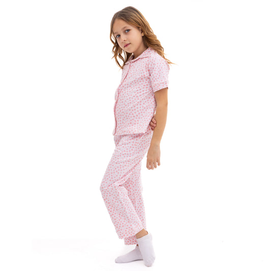 white pajama outfit with all over print