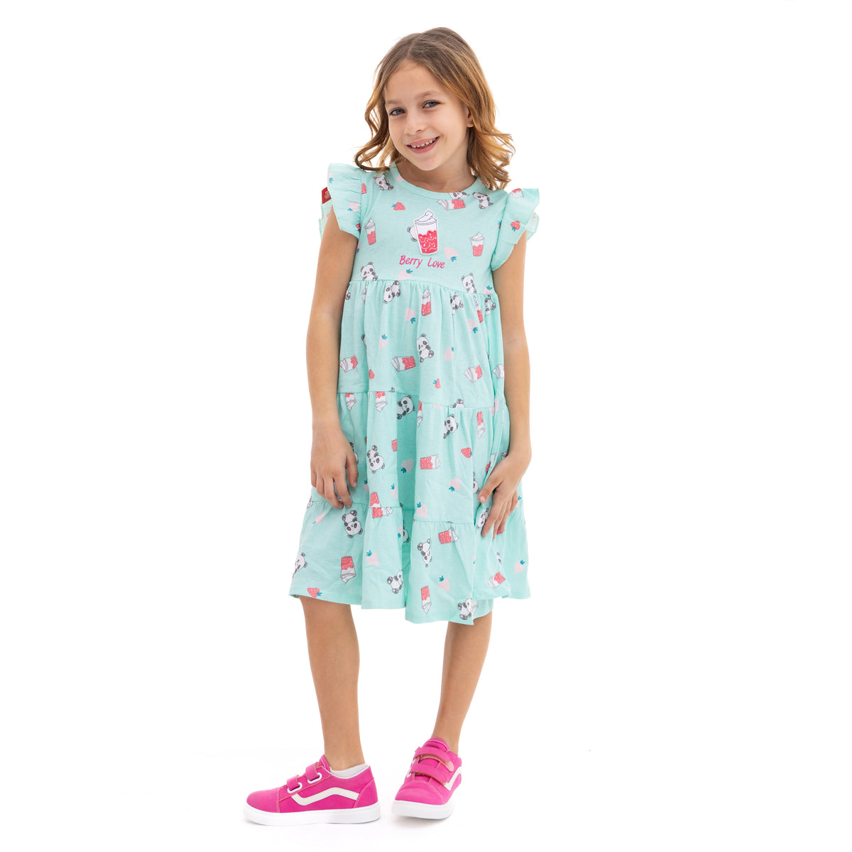Girls' Pistage Pajama Dress with Chest and All Over Print