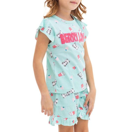 pistage shirt and short pajama outfit