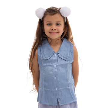 Girls Light Blue Sleeveless Blouse