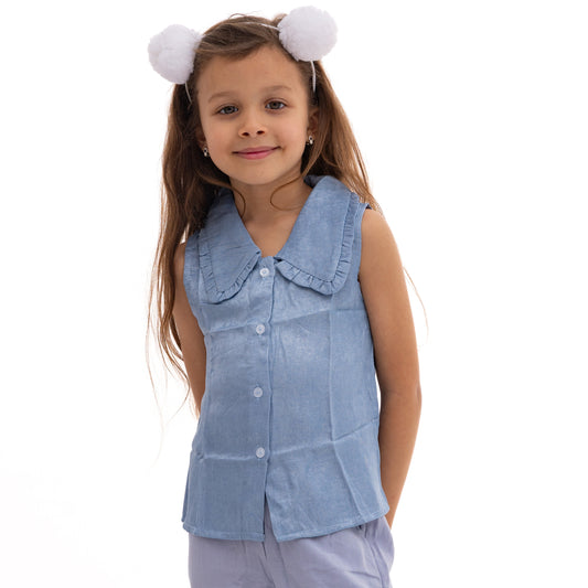 Girls Light Blue Sleeveless Blouse