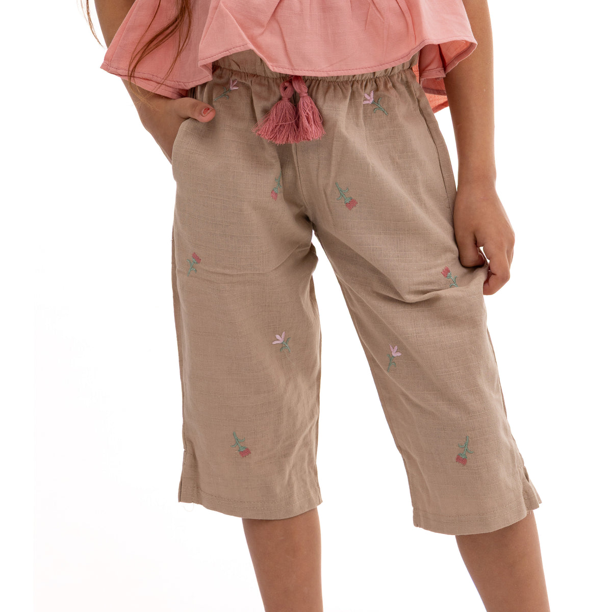 Beige Pants with All Over Stitching