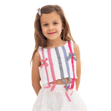 White Crop Top with Ribbons