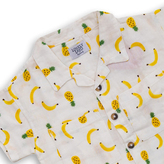 Cream pyjama set with all-over banana print