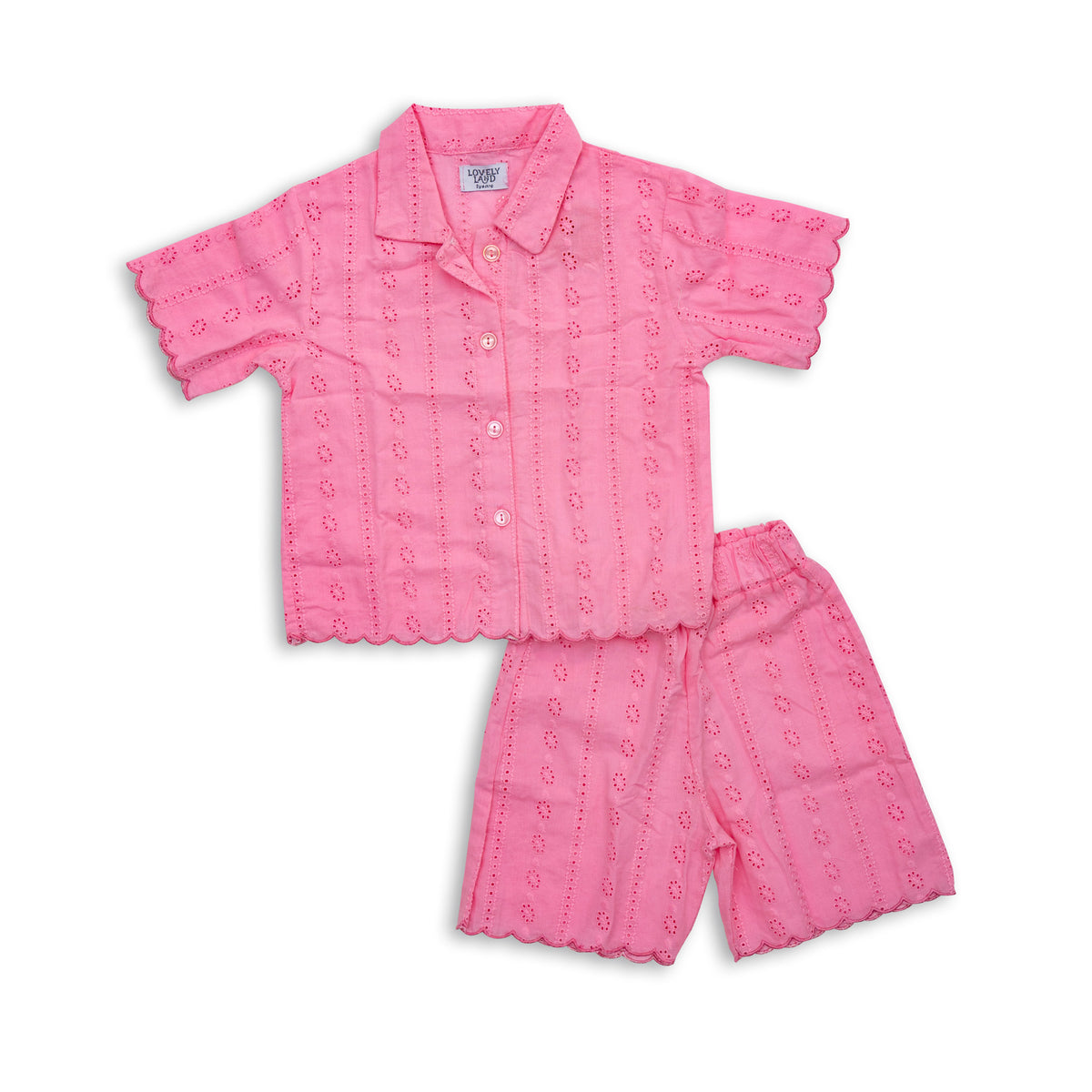 Girls' Pink Short Sleeve Shirt and Pink Short Outfit Set