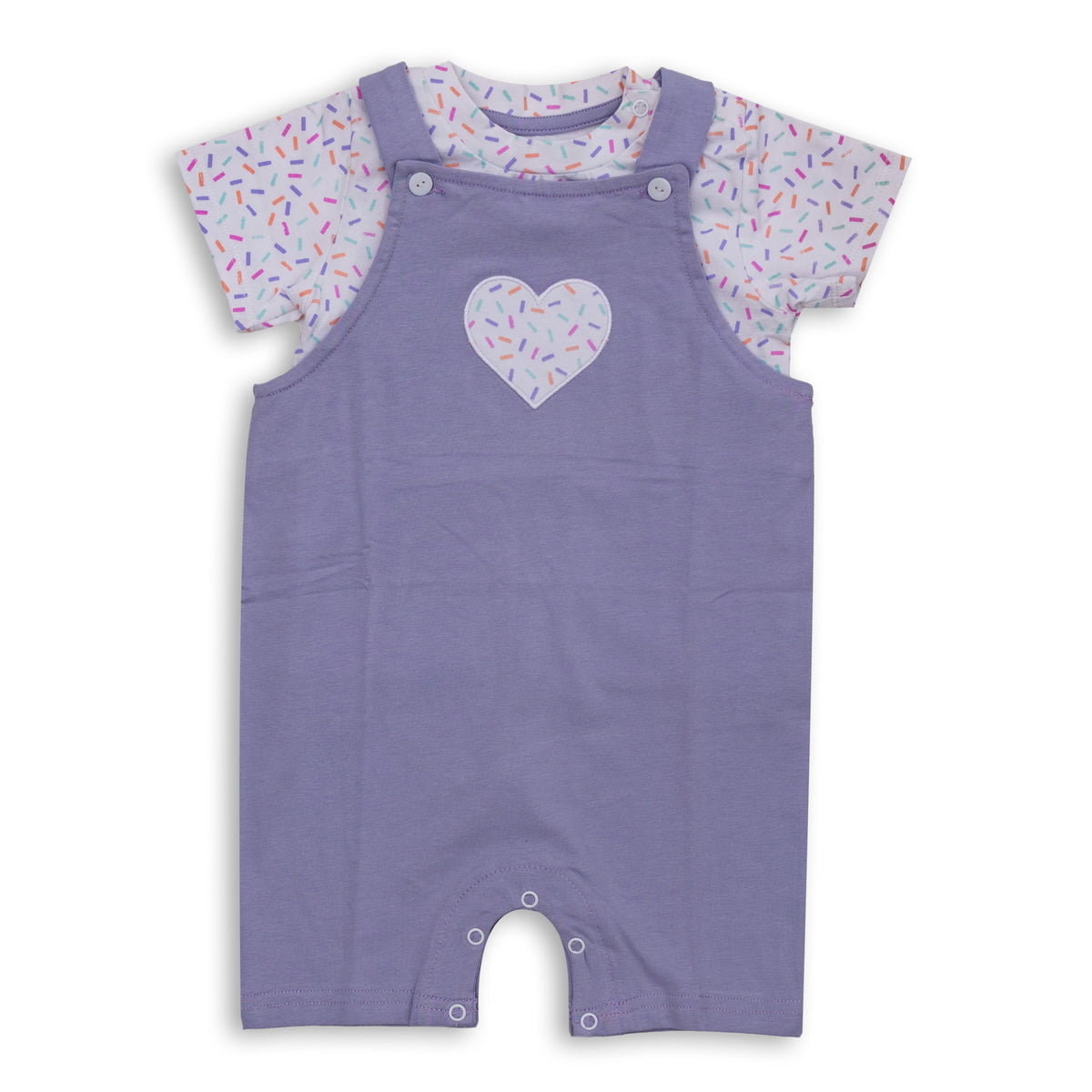Purple Heart Salopette Set with Printed Top
