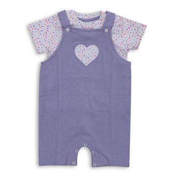 Purple Heart Salopette Set with Printed Top